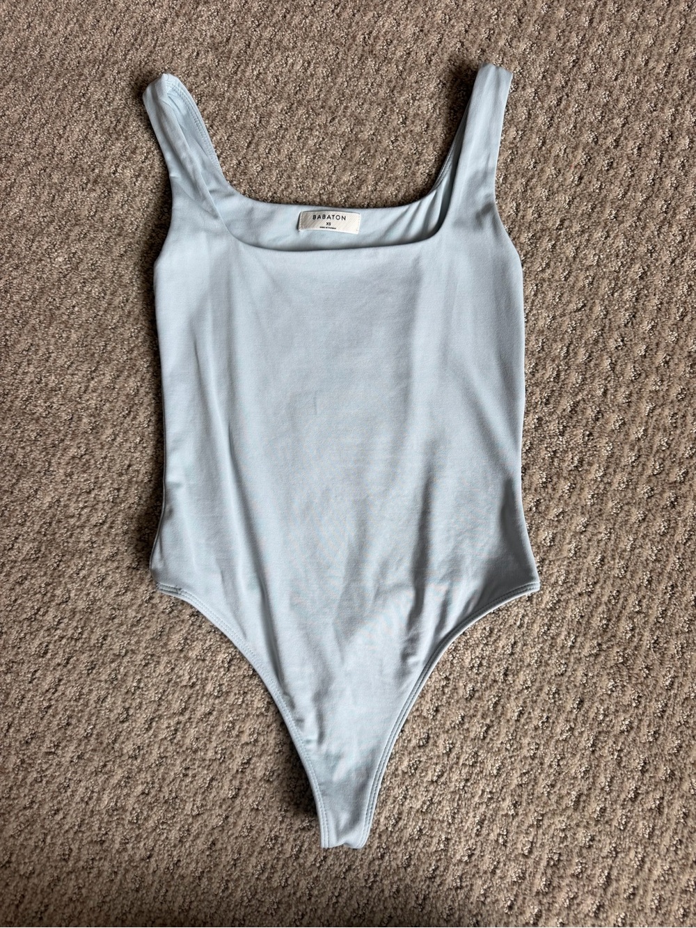 Aritzia Pale Blue Square Neck Ribbed Bodysuit